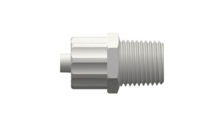 Luer-han med integreret låsering, 9-16 hex til 1-4-18 NPT-gevind